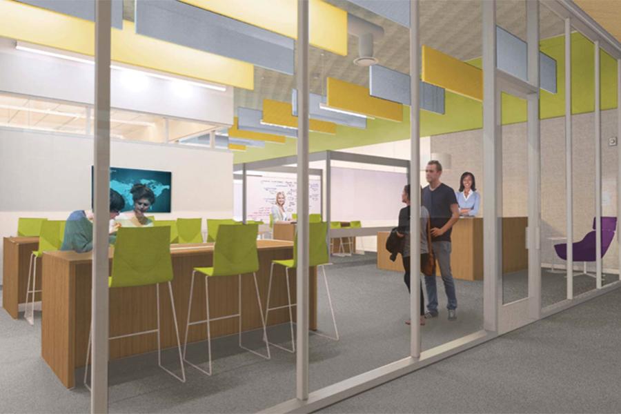 A rendering of the Technology Enhanced Learning space.  