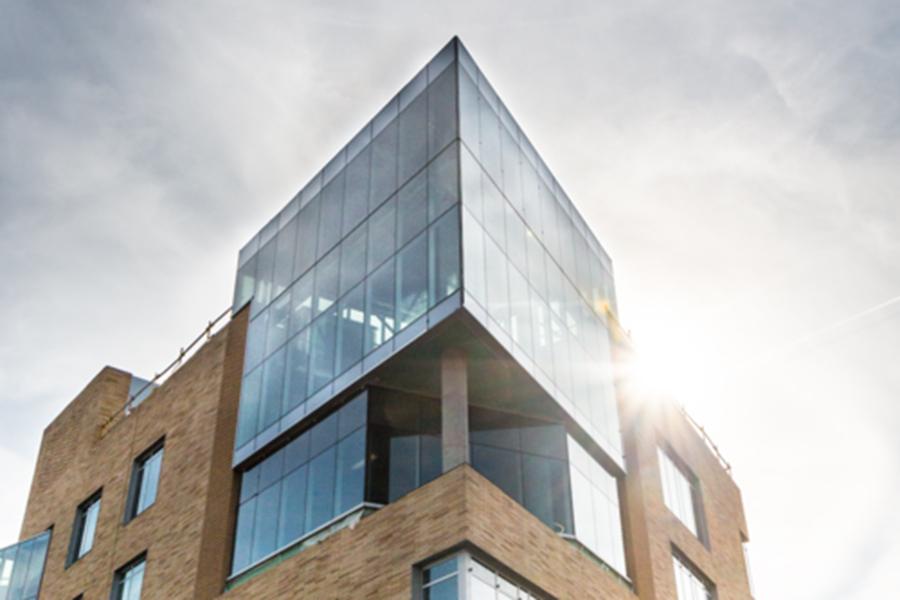 A picture of the top of the Tepper quad building 