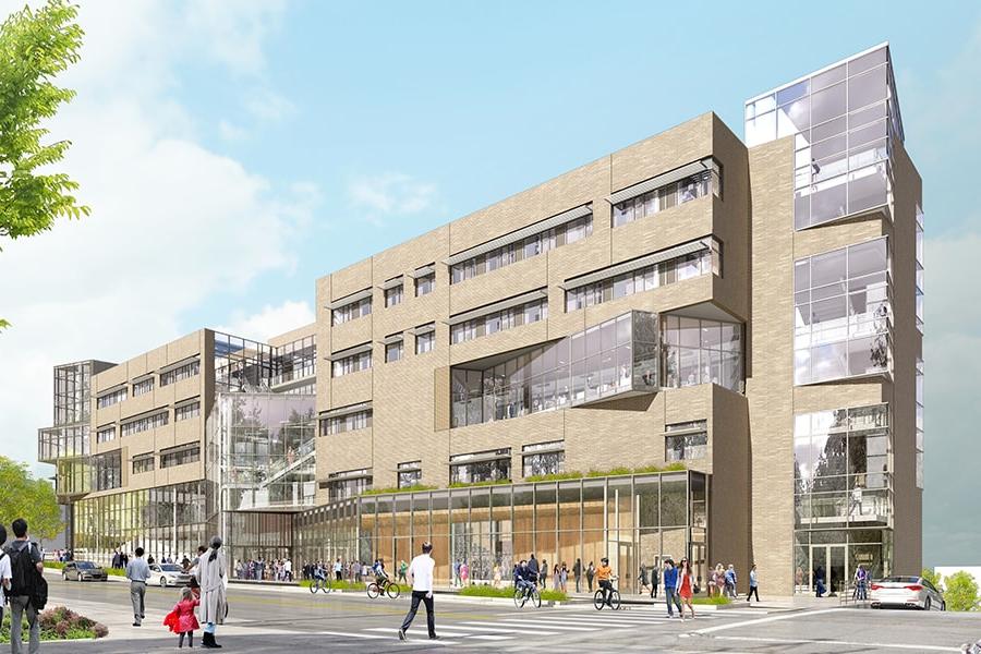 A rendering of the Forbes Avenue entrance of the new Tepper Quad building 